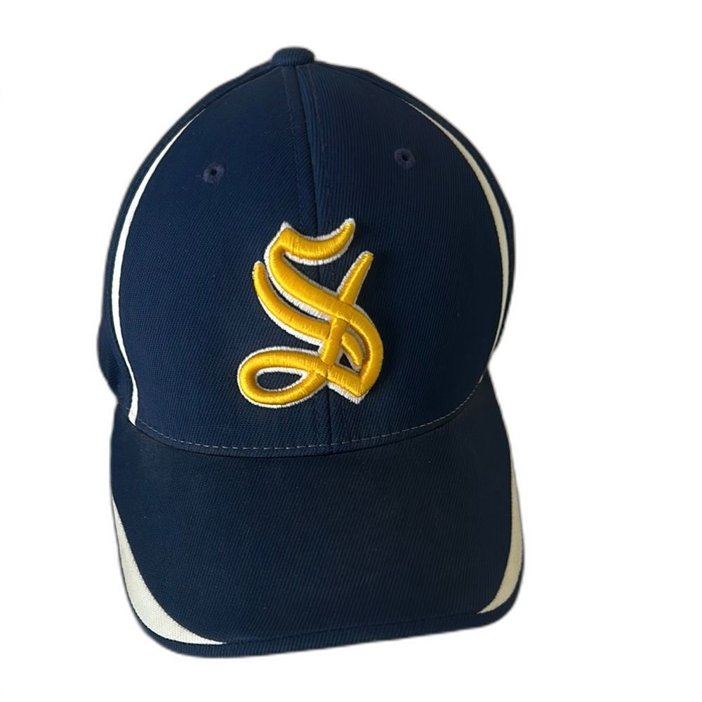 Pacific Headwear Performance Navy Blue w/ Yellow S Logo Baseball Cap Sm-Med